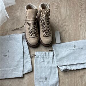 Brunello Cucinelli Taupe Lace-Up Boots